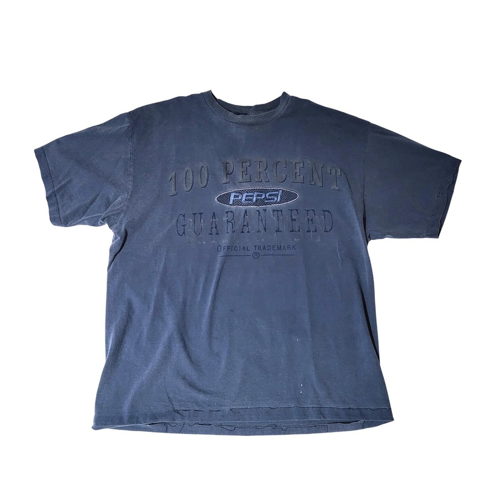 Vintage 90s Pepsi T Shirt 100 Percent Guaranteed L/XL Blue Gray Distressed Flaws